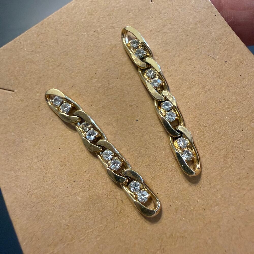 Vintage Gold Tone Chain Rhinestone Bracelet & Earrings - Picture 5 of 11